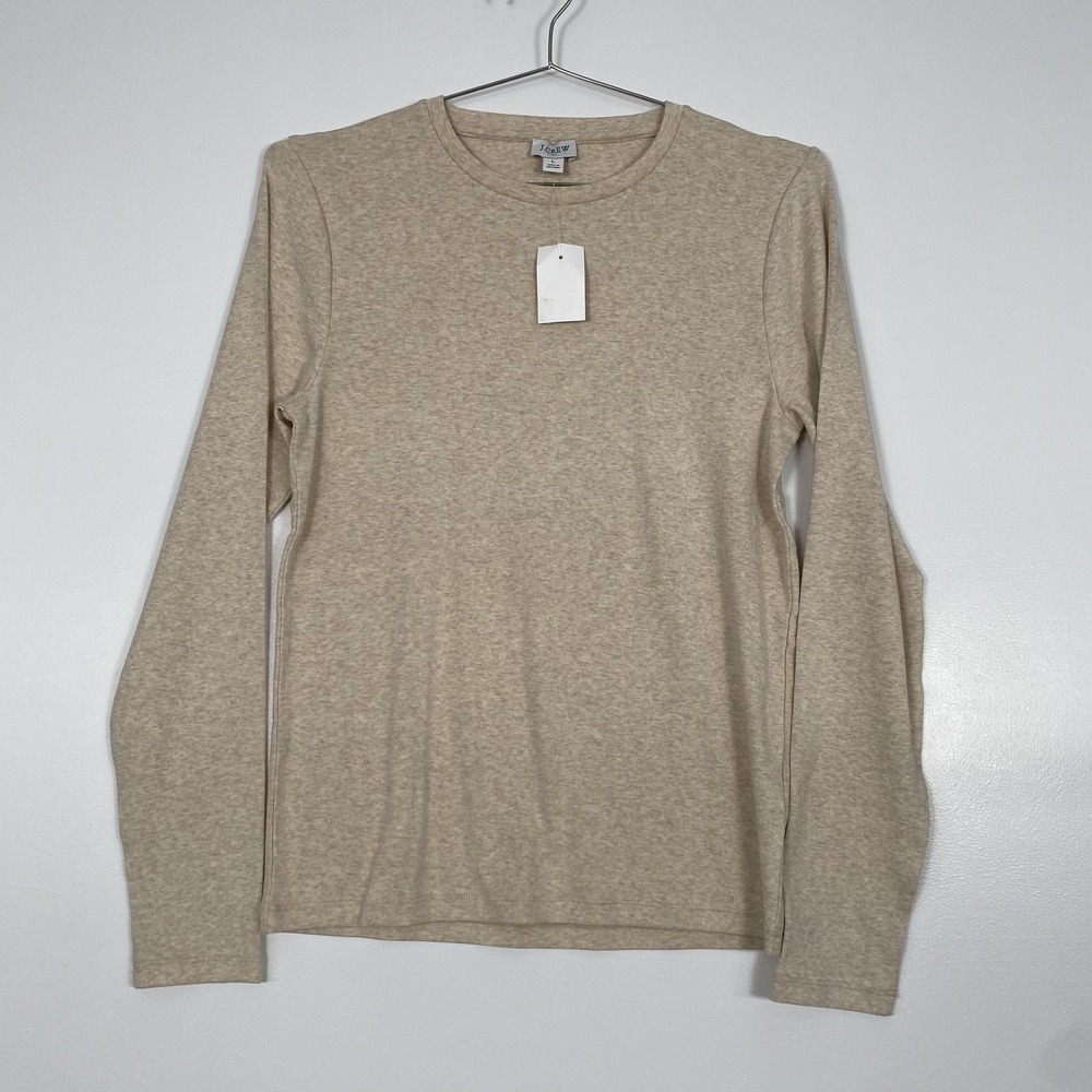 NWT J Crew TShirt Womens Large Beige Long Sleeve Crew Neck‎ Cotton Modal Stretch